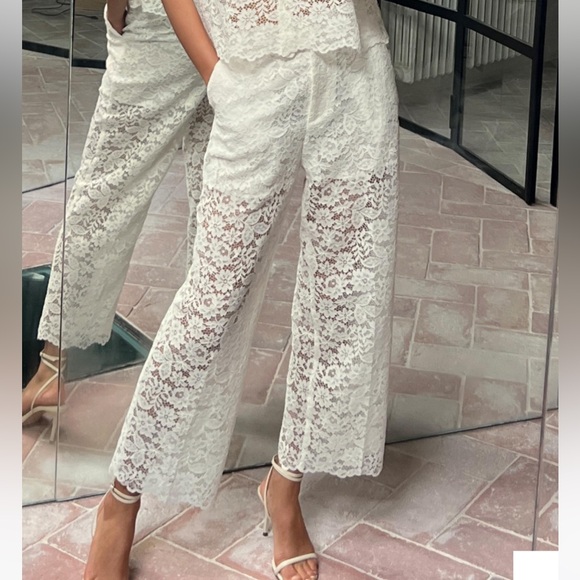 Zara white Lace Wide Leg Pants - Picture 1 of 5